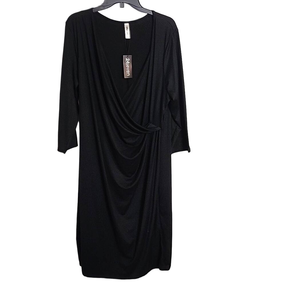 24seven Black Drape-Front Faux Wrap Dress, 2X, NWT